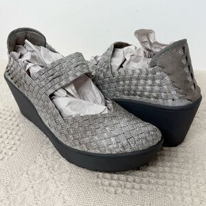 Steven Brice Wedge Size 7 Silver Mary Jane Comfort Shoes Steve Madden